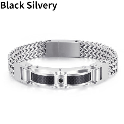 1PC Men's Delicate Bracelet, Golden Silvery Stainless Steel Chain Bracelet, Men's Faux Diamond Square Bracelet, Magnetic Buckle Fashion Jewelry Party Cool Holiday Accessories, Father's Day Gift