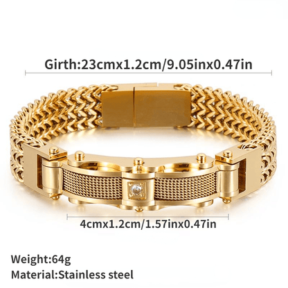 1PC Men's Delicate Bracelet, Golden Silvery Stainless Steel Chain Bracelet, Men's Faux Diamond Square Bracelet, Magnetic Buckle Fashion Jewelry Party Cool Holiday Accessories, Father's Day Gift