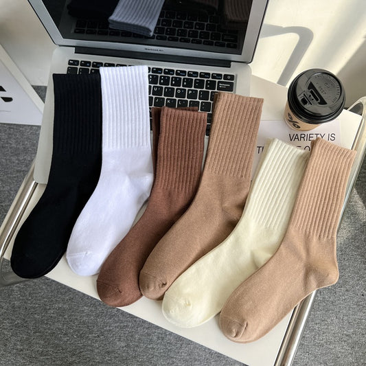 5 Pairs Women's Simple Versatile Medium Length Socks, Comfortable Solid Color Sport Socks