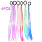 6pcs 6-Piece Girls Hair Accessories Set: Colorful Braided Wig, Ponytail Holders, and Rubber Bands for Gifts