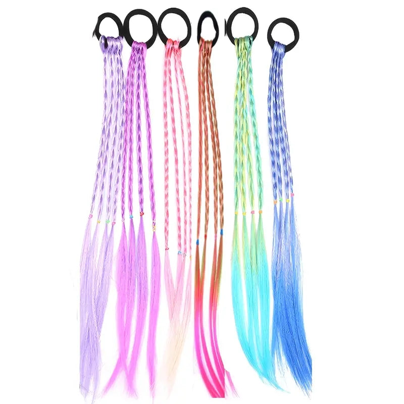 6pcs 6-Piece Girls Hair Accessories Set: Colorful Braided Wig, Ponytail Holders, and Rubber Bands for Gifts