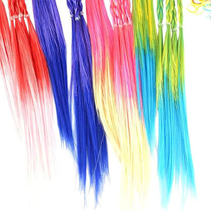 6pcs 6-Piece Girls Hair Accessories Set: Colorful Braided Wig, Ponytail Holders, and Rubber Bands for Gifts