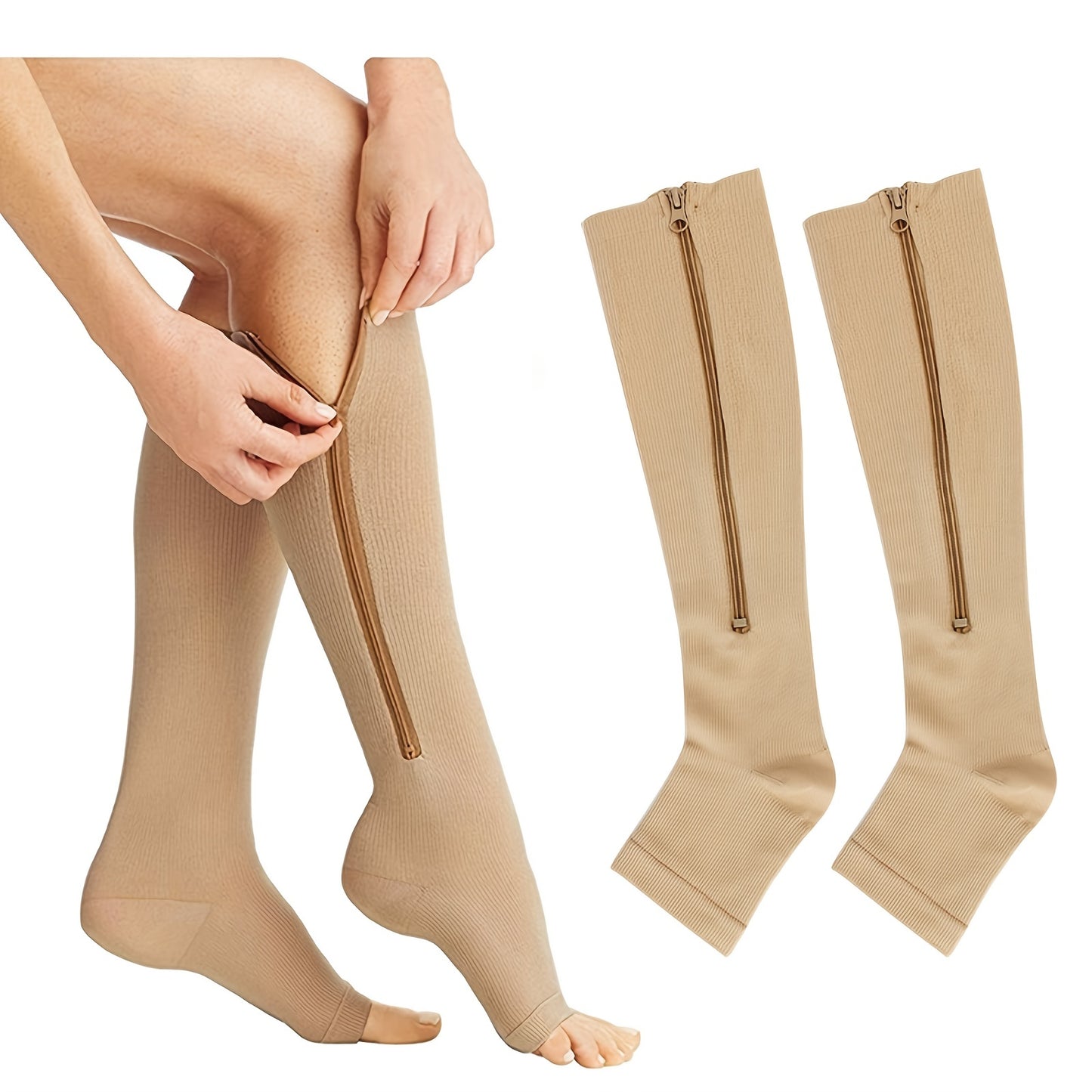 2pcs/1pair Ultra-Comfortable Breathable Compression Socks - Soft, Seamless, and Supportive with Side Zipper for Men and Women - Ideal for Everyday Wear, Travel, and Sports