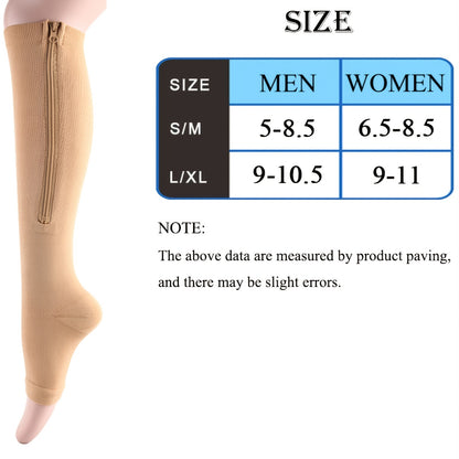 2pcs/1pair Ultra-Comfortable Breathable Compression Socks - Soft, Seamless, and Supportive with Side Zipper for Men and Women - Ideal for Everyday Wear, Travel, and Sports