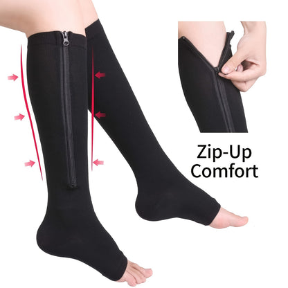 2pcs/1pair Ultra-Comfortable Breathable Compression Socks - Soft, Seamless, and Supportive with Side Zipper for Men and Women - Ideal for Everyday Wear, Travel, and Sports