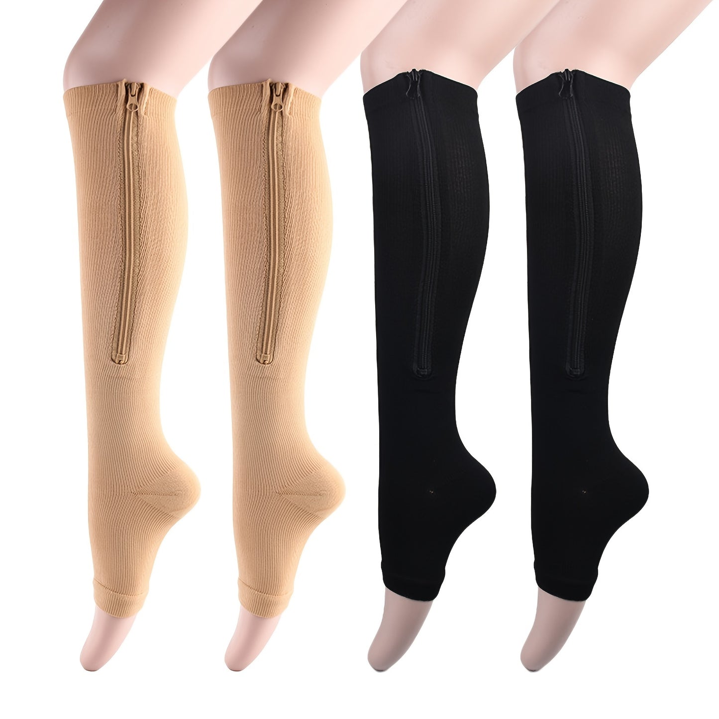 2pcs/1pair Ultra-Comfortable Breathable Compression Socks - Soft, Seamless, and Supportive with Side Zipper for Men and Women - Ideal for Everyday Wear, Travel, and Sports