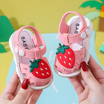 JIAGEYA Cute Cartoon Strawberry Breathable Sandals For Baby Girls, Lightweight Comfortable Anti Slip Sandals For Indoor Outdoor, All Seasons