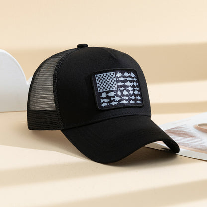 1pc Unisex Sunshade Breathable Mesh Baseball Cap With American Flag Pattern For Outdoor Sport , Ideal Choice For Gifts