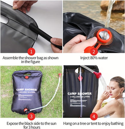 5.28gal Portable Camping Shower Bag With Removable Hose & On-off Switchable Shower Head, Perfect For Outdoor Camping & Traveling