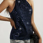 Sequined Tie Back Halter Top, Elegant Sleeveless Top For Summer, Women's Clothing