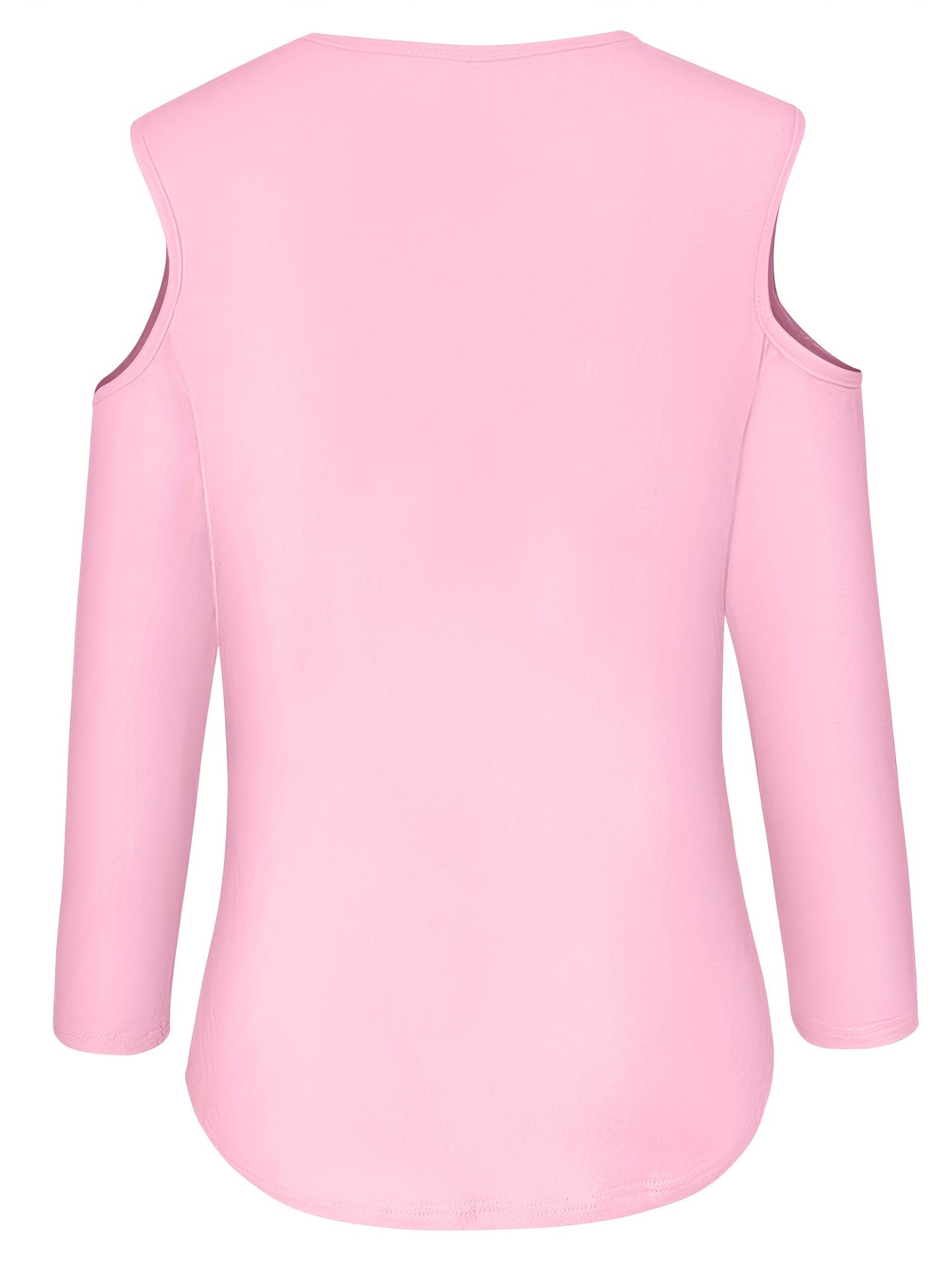 Solid Ring Detail Crew Neck T-Shirt, Casual Cold Shoulder Long Sleeve Top For Spring & Fall, Women's Clothing