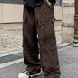 Men's Loose Casual Outdoor Cargo Pants - Multi Flap Pocket Trousers - Trendy Solid Work Pants for Streetwear Hip Hop Style