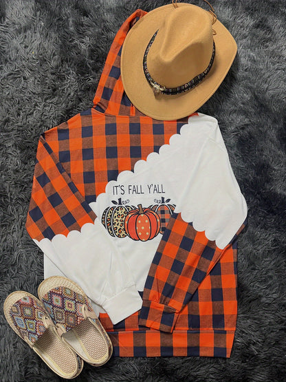 Halloween Pumpkin Print Kangaroo Pocket Hoodie, Vintage Long Sleeve Drawstring Hoodies Sweatshirt, Women's Clothing