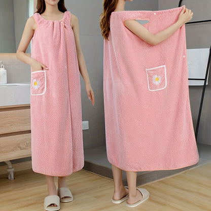 1pc Absorbent Flower Pattern Bath Towel with Pockets for Women - Quick Drying Spa Wrap and Sauna Kilt - Long Bathrobe Skirt for Adults - Bathroom Supplies and Accessories