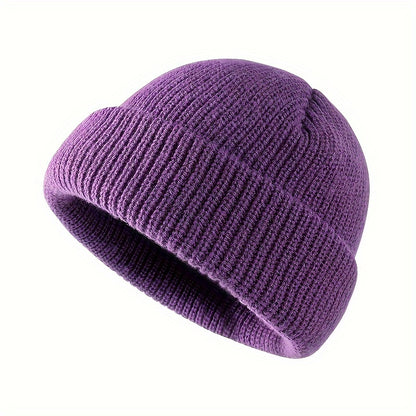 1pc Fashionable Cuffed Windproof Knit Dome Beanie Hat For Men And Women