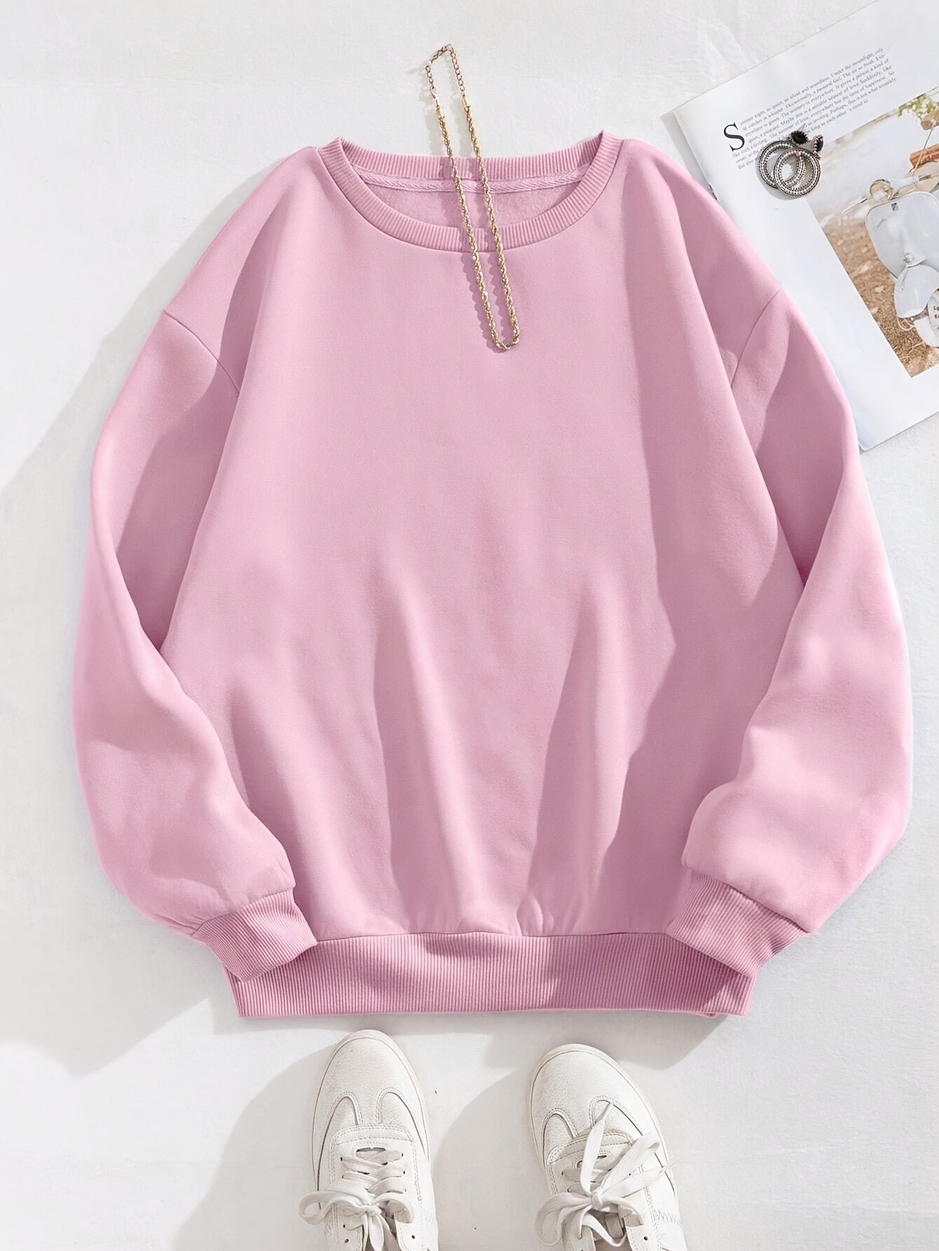 Fashion Casual Sports Round Neck Sweatshirt, Solid Color Active Pullover Tops, Women's Tops