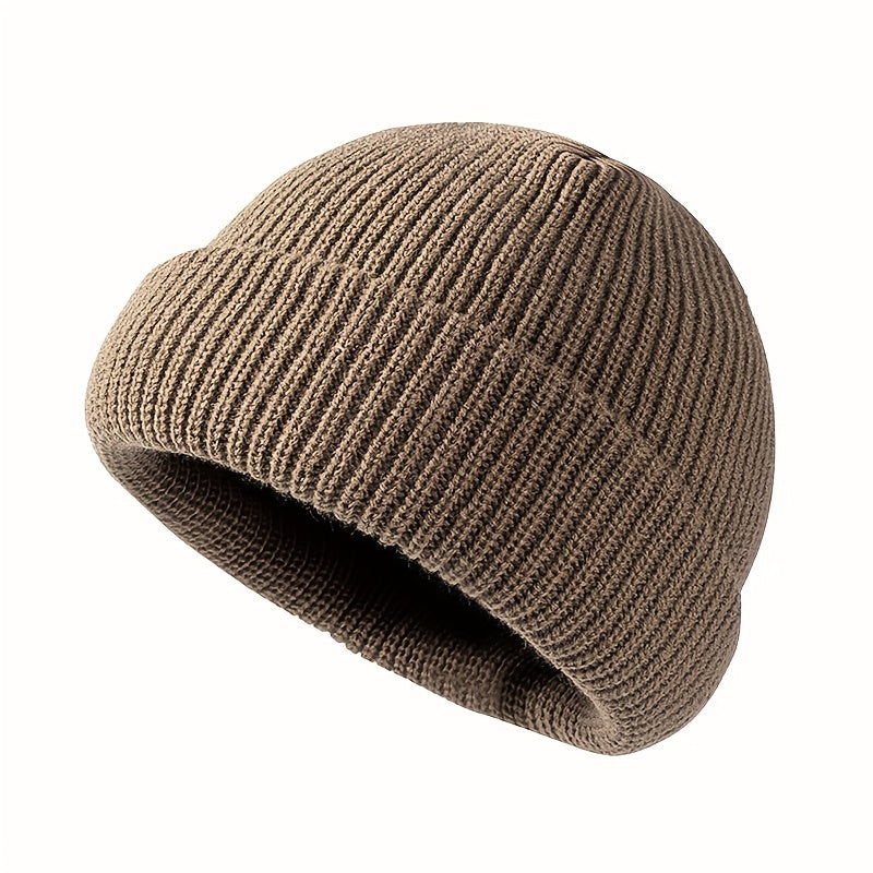 1pc Fashionable Cuffed Windproof Knit Dome Beanie Hat For Men And Women