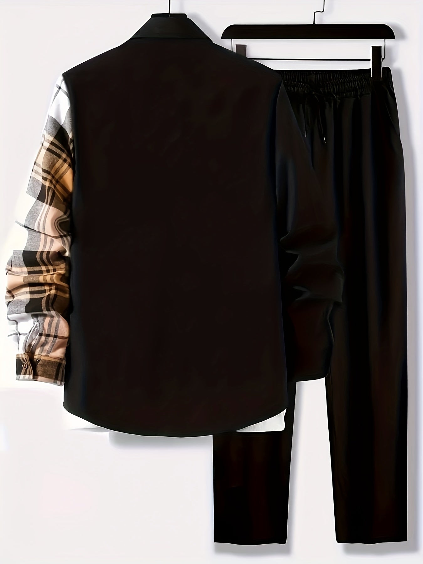 Plus Size Men's Plaid Shirt & Pants Set For Spring/autumn, Oversized Loose Fit 2Pcs Outfits For Workout/outdoor, Men's Clothing