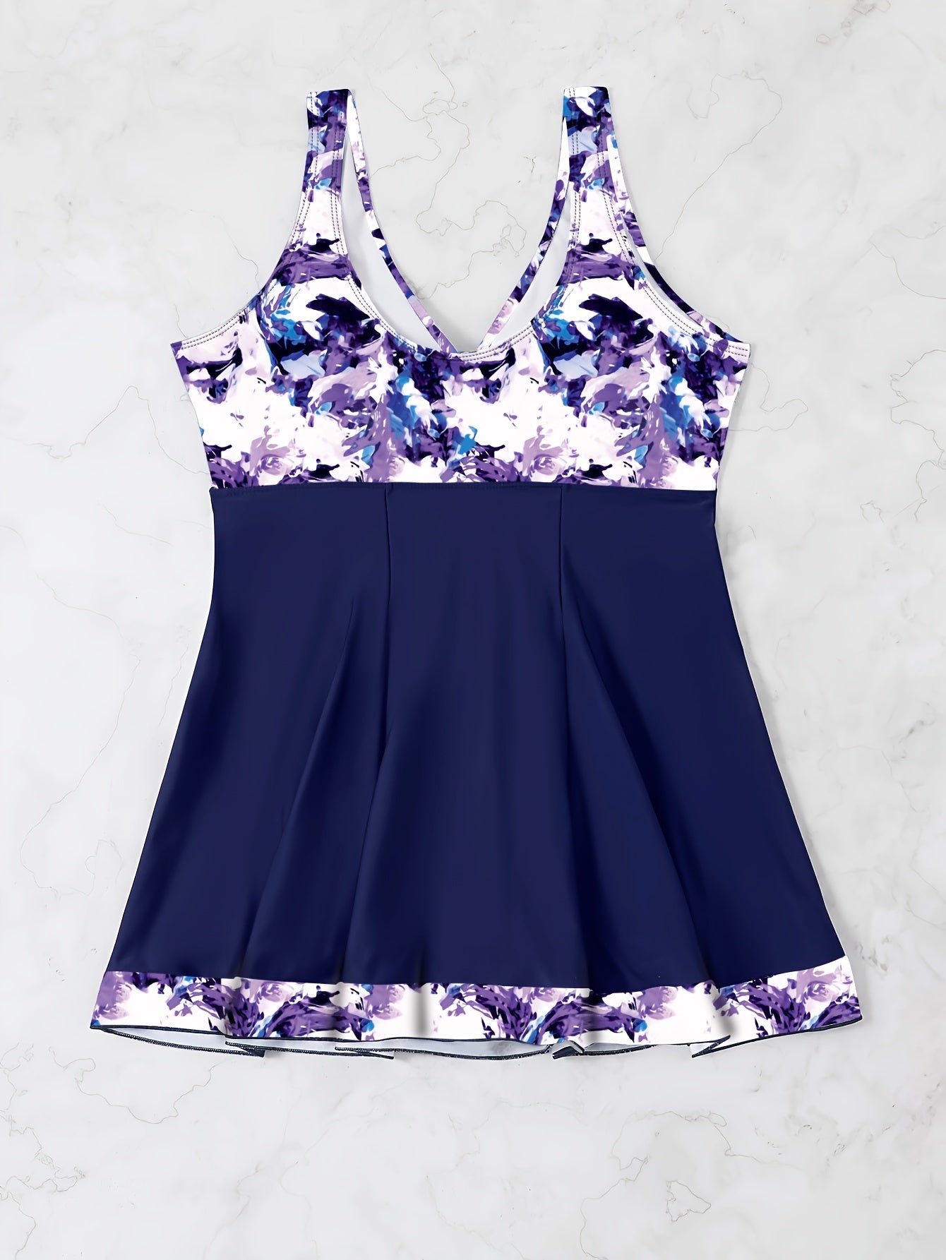 Plus Size Womens Vibrant Floral Print Tie Front V Neck One Piece Swimsuit - High Stretch, Comfortable, Vacation Essential - Polyester Knit Fabric, Random Printing, No Sheer