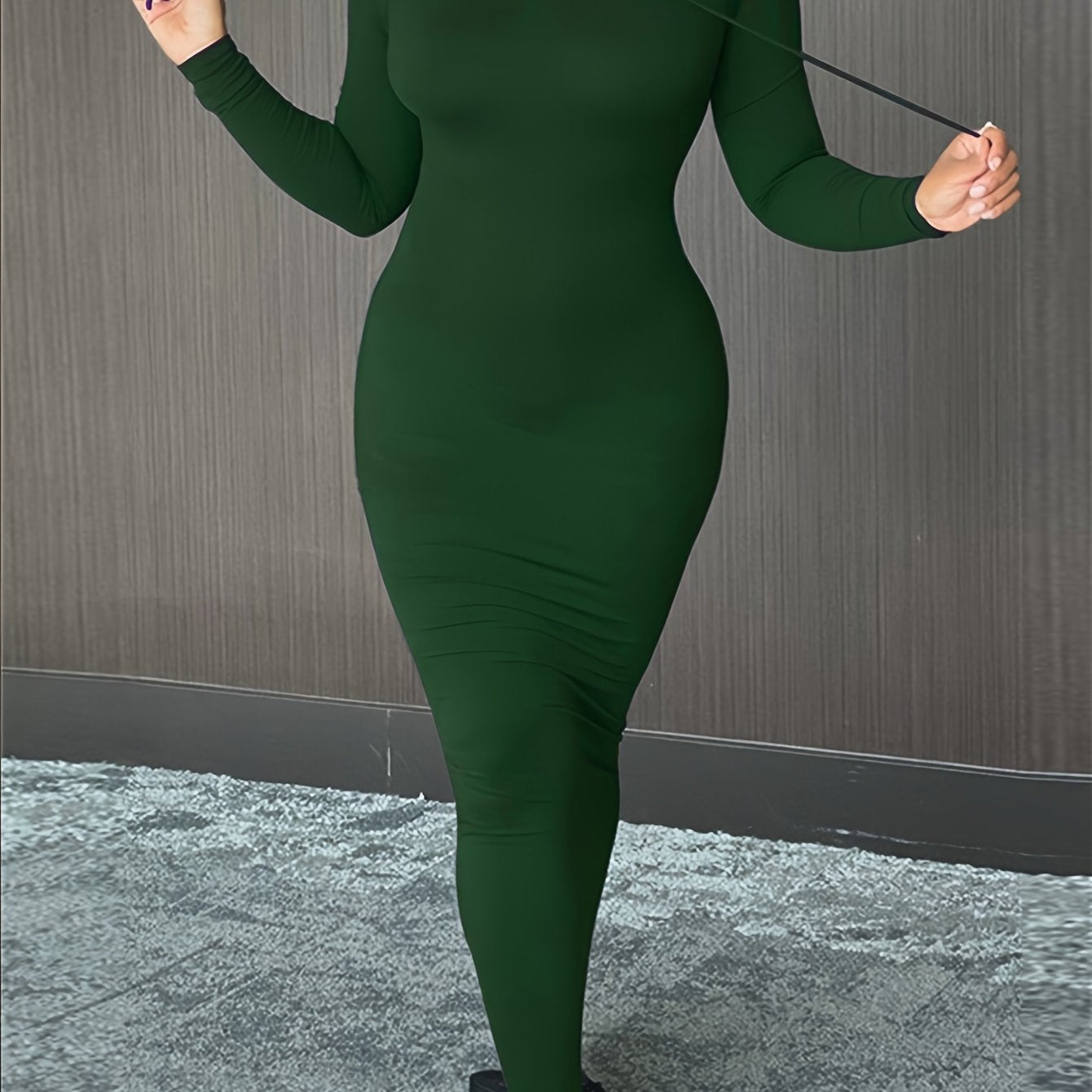 Cozy Winter Hooded Lounge Dress - Casual Wrap Style with High Elasticity, Easy Care, Long Sleeve Knit for Women