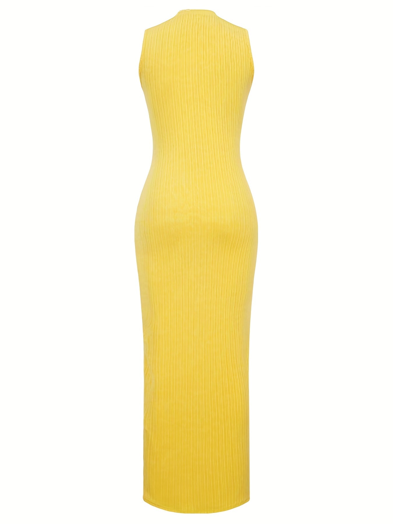 Women's Summer 2023 Fashion Casual Knit Sleeveless Crew Neck Bodycon Pencil Dress, Polyester 95% Spandex 5%, Solid Color Long Length Skinny Fit