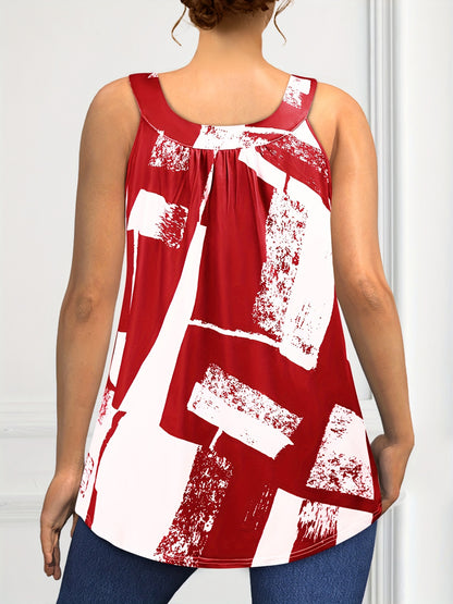 Plus Size Round Neck Colorblock Curved Hem Casual Tank Top