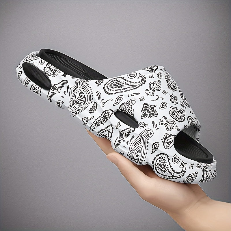 Cloud Slides Teardrop Motif Print Pillow Slippers - Non-Slip, Open-Toe, Breathable, Soft EVA Insoles, Slip-On Design, Perfect for Indoor, Outdoor, Beach, and Shower Use in Spring and Summer