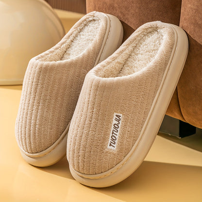 Warm & Cozy Striped Slippers: Soft, Fluffy Indoor Comfort with Non-Slip Grip for Winter