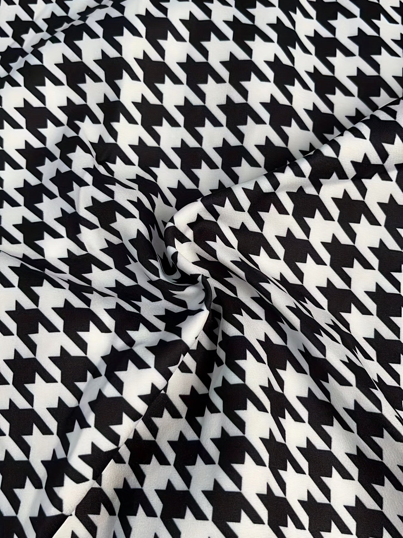 Houndstooth Print Bomber Jacket, Casual Zip Up Long Sleeve Outerwear, Women's Clothing