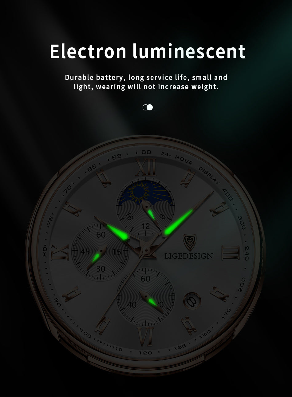 LIGE Men Watch Luxury PU Leather Sport Quartz Wristwatch Chronograph Watch For Men Masculino Men Gift Christmas Gift