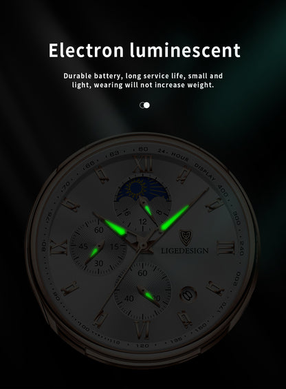 LIGE Men Watch Luxury PU Leather Sport Quartz Wristwatch Chronograph Watch For Men Masculino Men Gift Christmas Gift