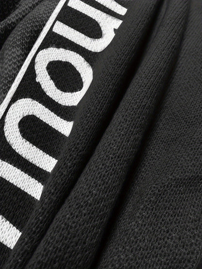 Chic Plus Size Open Front Hooded Cardigan - Long Sleeve & Letter Print, Cozy with Pockets, Ideal for Casual Outings