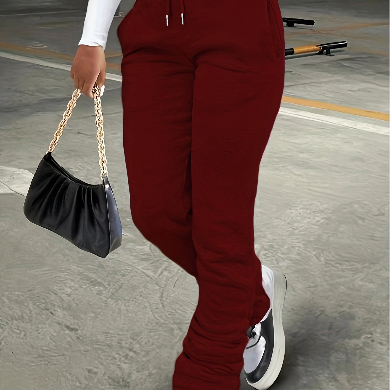 Slant Pockets Drawstring Pants, Casual Loose Pants For Fall & Winter, Women's Clothing