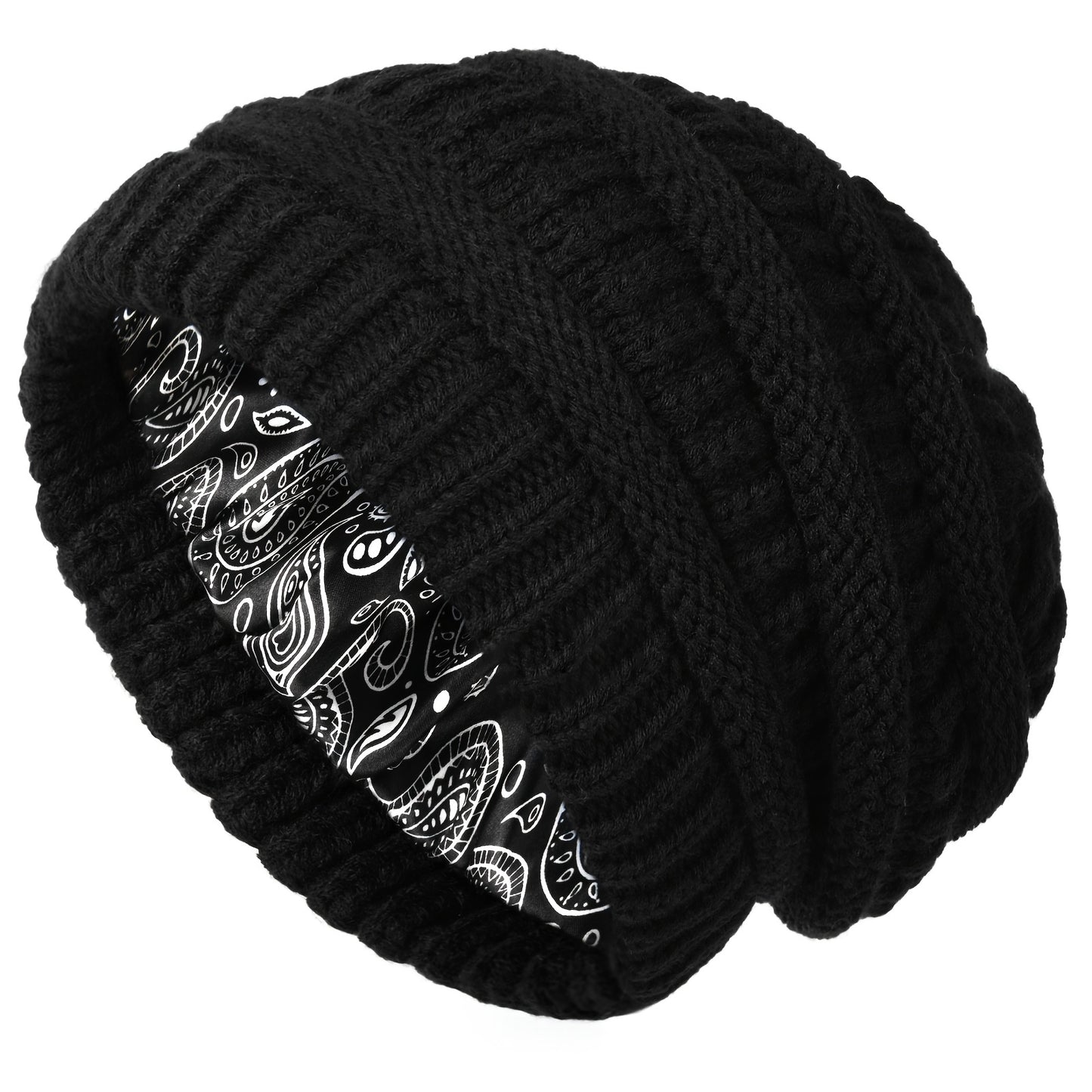1pc Premium Winter Slouchy Beanie Hat - Soft Satin Lined, Chunky Cable Knit, Warm and Cozy, Ideal Gift for Men, Perfect for Cold Weather, Outdoor Activities, and Casual Daily Wear