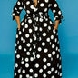 Elegant Plus Size Polka Dots Print Maxi Dress - Women's Button Up Collared Belted