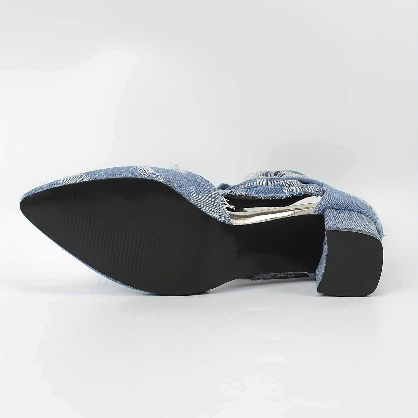 Women's Solid Color Denim Shoes, Point Toe Back Zipper Chunky Heel Casual Shoes, Trendy Daily Comfy Shoes