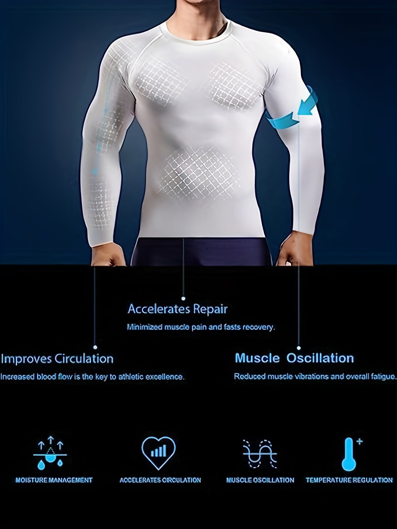 [HOPLYNN Compression Shirts] 5pcs HOPLYNN Men's Compression Shirts - Breathable Polyester Blend, Long Sleeve Athletic Base Layer Tops for Workout & Outdoor Activities, Machine Washable