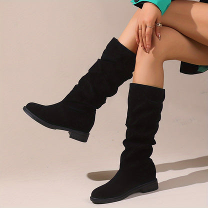 Women's Slouchy Mid Calf Boots, Comfortable Round Toe Pull On Shoes, Classic Boots For Koningsdag/King's Day