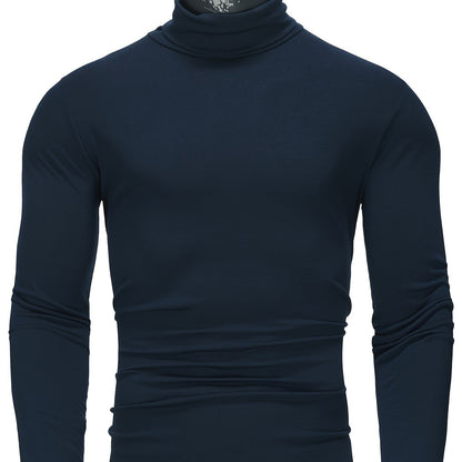 Long-Sleeved Multicolor Turtleneck Shirt for Men - Soft Medium Stretch Polyester Fabric, Regular Fit, High Neck Collar, Machine Washable, Perfect for Spring and Fall Seasons