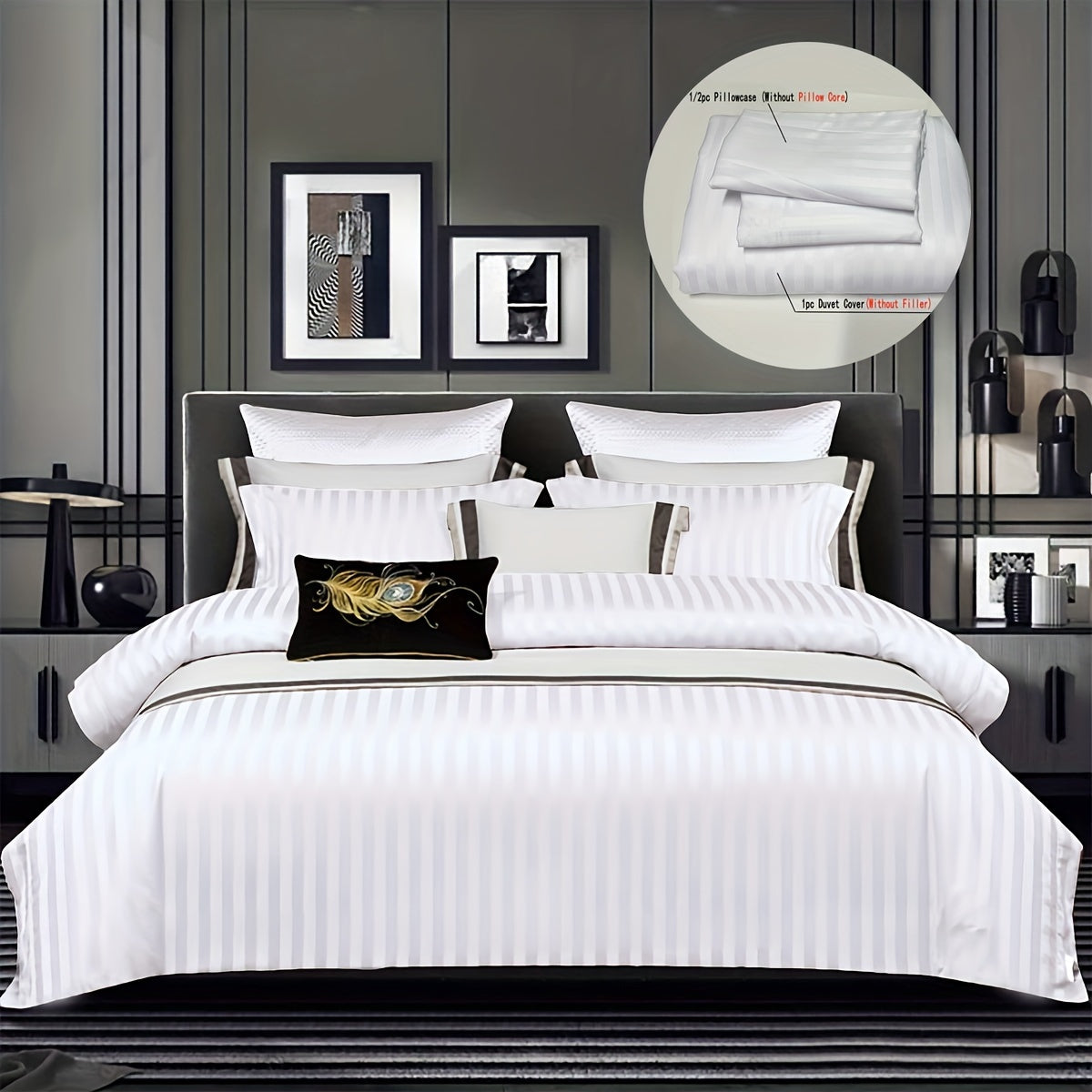 3pcs Luxury Duvet Cover Set (1*Duvet Cover + 2*Pillowcase, Without Core), White Satin Print Bedding Set, Soft Comfortable Duvet Cover, For Bedroom, Guest Room