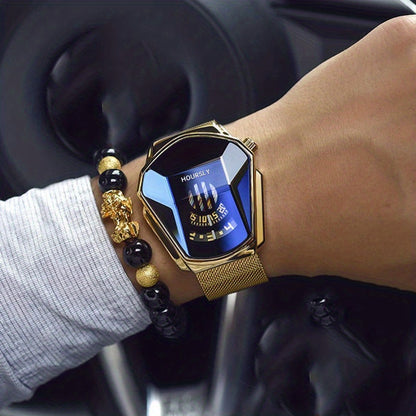 Men's Watch With A Unique Large Dial, Quartz Watch For Men, Racing Steel Strap Set