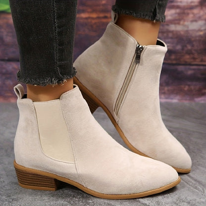 Pointed Toe Ankle Boots - Chunky Heels, Stylish, Comfortable for Daily Wear