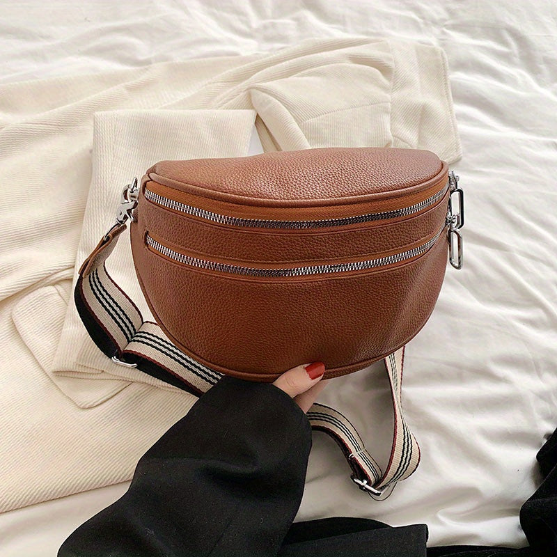 Elegant Convertible Faux Leather Bag: Chic Fanny Pack/Crossbody with Secure Zip & Adjustable Wide Strap for Stylish Women