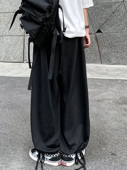 Solid Drawstring Baggy Pants, Casual Pocket Pants For Spring & Fall, Women's Clothing