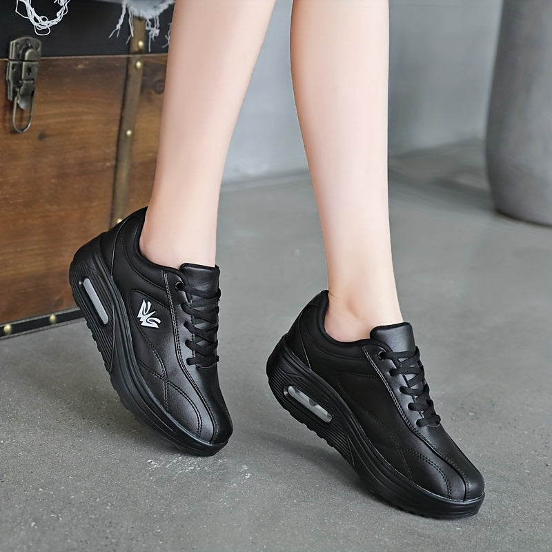 Women's Faux Leather Air Cushion Sneakers, Comfortable Thick Bottom Sport Shoes