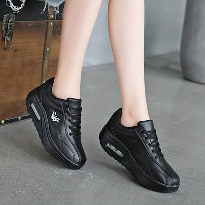 Women's Faux Leather Air Cushion Sneakers, Comfortable Thick Bottom Sport Shoes