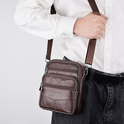 Men's New Genuine Leather Crossbody Bag Vertical Trendy Multifunctional Shoulder Bag Briefcase Casual Travel Messenger Bag