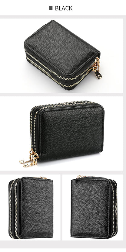 Stylish Womens Double Zipper Wallet - Compact Short Card Holder with Large Capacity, Practical Coin Purse for Everyday Use