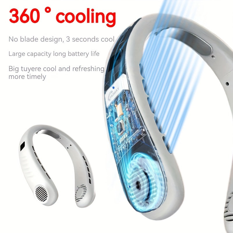 5-Speed Portable Neck Fan with Digital Display - Wearable, Rechargeable, and USB Charging - Perfect for Outdoor Activities, Travel, and Gift Giving