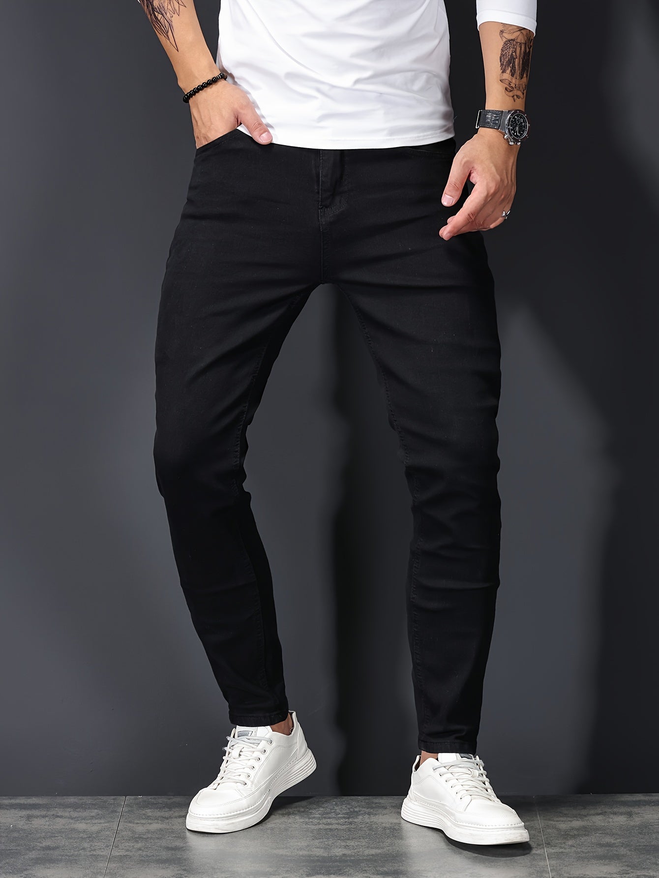 Mens Slim Fit Flex Denim Jeans - Ruggedly Distressed Streetwear with Comfortable Medium Stretch - Fashionable Casual Elegance